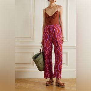 FAITHFULL THE BRAND Montero Printed ECOVERO-voile wide leg beach pants slits xs